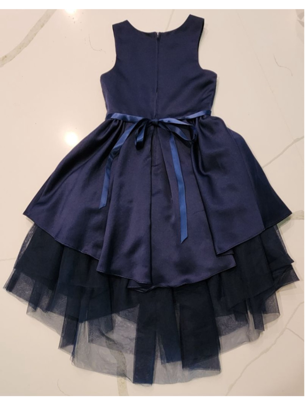 Rare Editions Girls Navy Blue High-Low Dress Tulle Rhinestone Formal Size 6 - Picture 2 of 11